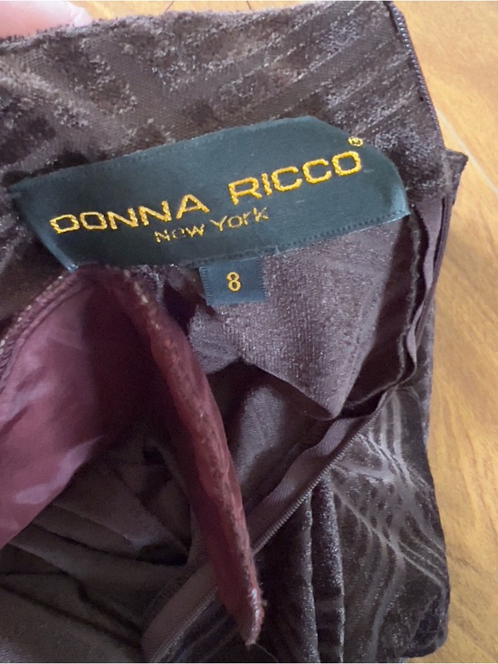 DONNA RICCO Vintage Women’s Brown Velvet Textured Plaid Print Maxi Dress size 8 - Picture 7 of 12